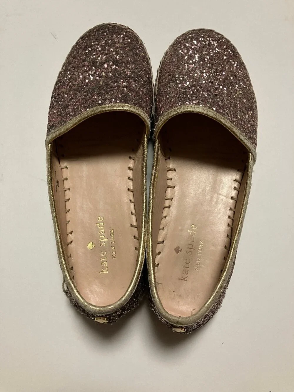 Kate Spade Linds Too Rose Gold Glitter Platform Espadrille Slip On Flats Size 6M